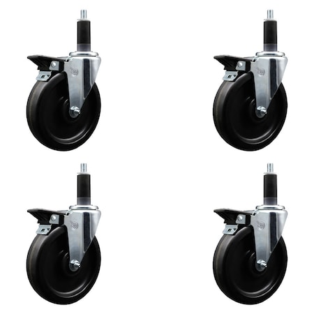 Service Caster 6'' Phenolic Swivel 1-1/8'' Expanding Stem Caster Set with Brake, 4PK SCC-EX20S615-PHS-PLB-118-4